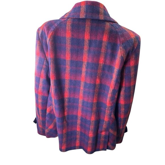 Tribal Plaid Wool Blend Jacket Button Up Lined Purple Orange Fall Size XL EUC - Picture 4 of 8